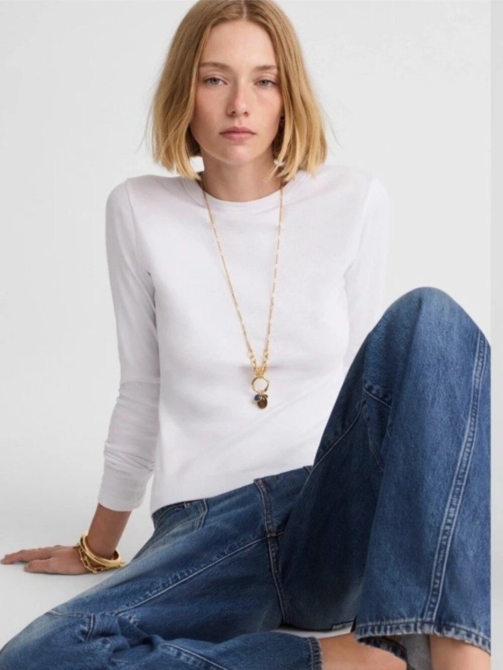 Madewell White Compact 1X1 Long Sleeve Crewneck Tee S NWT
